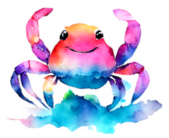 Happy Watercolor Crab AI Generative png