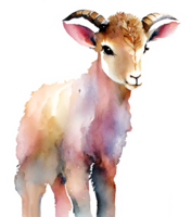 Cute Watercolor Goat AI Generative png