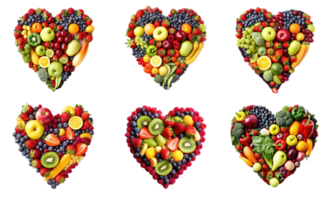 conjunto de Fruta corazón forma diseño, en transparente antecedentes ai generado png