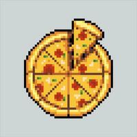 Pixel art illustration Pizza. Pixelated Pizza. Pizza fast food icon pixelated for the pixel art game and icon for website and video game. old school retro. vector