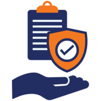 insurance plan and shield icon  blue and orange flat icon design png