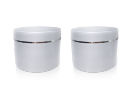 white jar of hand cream or gel with a silver stripe, transparent background png