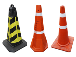 Traffic cone on the sidewalk, transparent background png