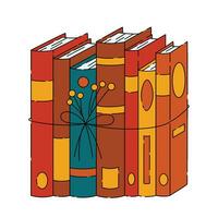 Standing stack of books tied with a rope, reading composition vector flat illustration