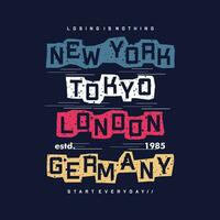 nuevo York tokio Londres gráfico tipografía vector, t camisa diseño, ilustración, bueno para casual estilo vector