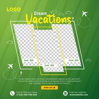 Dream vacation in green background social media post template vector