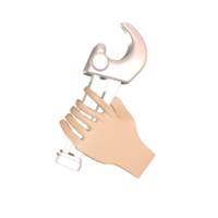 3D icon hand holding wrench rendered isolated on the transparent background png