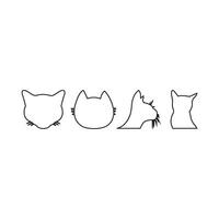 cat head icons outlines set isolated on white background vector