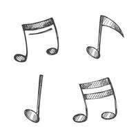 Vector hand-drawn music Illustration set. Detailed retro style musical note sketch. Vintage sketch element. Back to School.