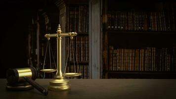 el martillo y Libra para ley y justicia concepto 3d representación foto