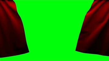 rouge rideau ouverture sur vert arrière-plan, rouge rideau révélateur vert arrière-plan, chrominance clé, rideau isolé sur vert écran video