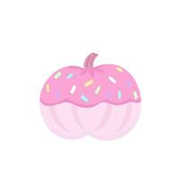 pink sweet pumpkin, pumpkin like a donut. Illustration for printing, backgrounds, covers and packaging. Image can be used for greeting cards, posters and stickers. Isolated on white background. vector