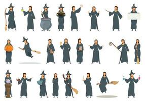 Witch icons set cartoon vector. Woman costume vector