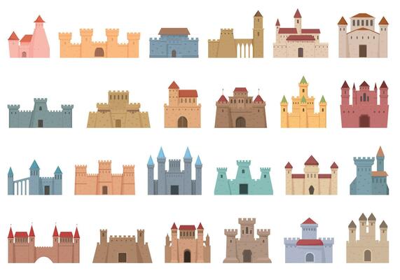 Old castle icons set cartoon vector.