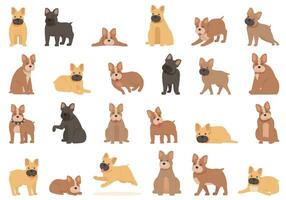 Bulldog icons set cartoon vector. Cute dog vector