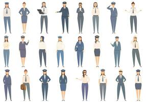 Female pilot icons set cartoon vector. Woman work vector