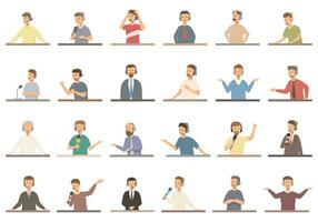 Sports commentator icons set cartoon vector. Soccer match vector