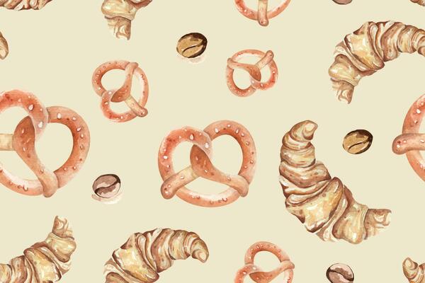 Seamless pattern of bread, croissant, bakery.Suitable for fabric design Wallpaper and gift wrapping paper