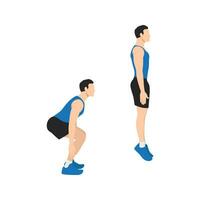 Man doing Jump squat exercise. Flat vector illustration isolated on white background