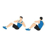 Man doing Russian twists exercise. Flat vector illustration isolated on white background