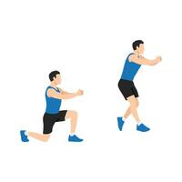 Man doing Split squat jump exercise. Flat vector illustration isolated on white background