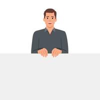 Handsome big man in casual clothes presenting something holding empty blank board. vector