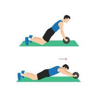 Man doing Ab roller exercise. Flat vector illustration isolated on white background