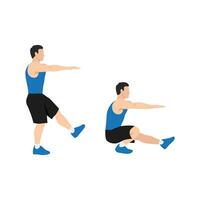 Man doing Pistol. Single leg extended arm squats exercise. Flat vector illustration isolated on white background