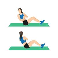 Woman doing Russian twists exercise. Flat vector illustration isolated on white background. workout character set