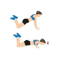 Woman doing Knee push up exercise. Flat vector illustration isolated on white background