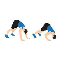 Man doing Pike push up exercise. Flat vector illustration isolated on white background