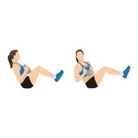 mujer haciendo pesas rusas ruso giro ejercicio. plano vector ilustración aislado en blanco antecedentes. rutina de ejercicio personaje conjunto