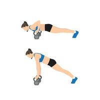 Woman doing Kettlebell push up exercise. Flat vector illustration isolated on white background. workout character set