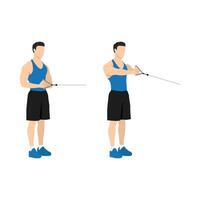 Man doing Palloff press. oblique iso hold exercise. Flat vector illustration isolated on white background