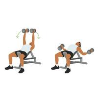 Man doing Incline bench dumbbell flyes exercise. Flat vector illustration isolated on white background