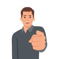 Standing business man pointing with index finger at viewer. I want you gesture. vector