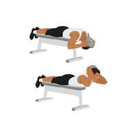 Man doing Lying face down plate neck resistance exercise. Flat vector illustration isolated on white background