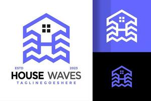 Letter H House waves logo design vector symbol icon illustration