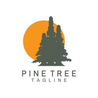 Pine Tree Logo, Vector Design Illustration Template Evergreen Tree Vintage Silhouette Forest