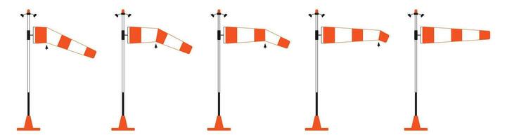 Windsock in different positions. Wind direction indicator. Diagram for determining strength of air flow. vector