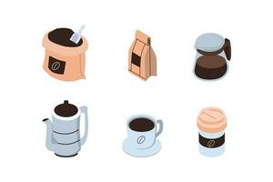 coffee shop element set in flat style isometric illustration vector design