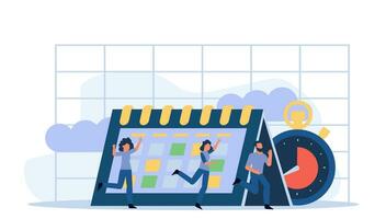 Time to business vector abstract management growth people with calendar and chronometer concept illustration. Schedule planning banner office deadline event. Efficiency work timer planner money