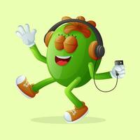 Cute Feijoa character listening to music vector