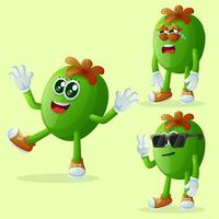 Cute Feijoa characters with emoticon faces vector