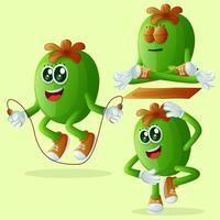 Cute Feijoa characters exercising vector