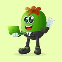 Cute Feijoa character typing on a computer vector