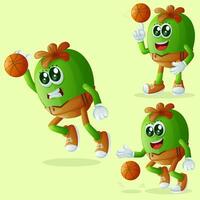 Cute Feijoa characters playing basketball vector