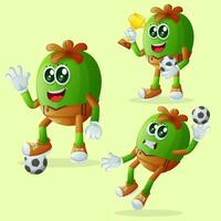 Cute Feijoa characters playing soccer vector