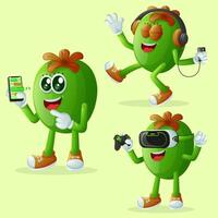 Cute Feijoa characters and technology vector