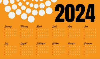 Calendar 2024 template vector, simple minimal design, international Planner 2024 year, Wall 2024 year, Week Starts Sunday, Set of 12 calendar, advertisement, printing, stationery, organization office vector